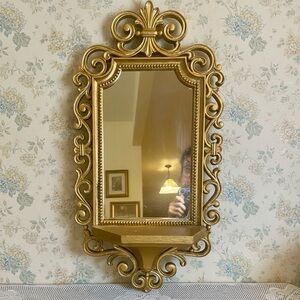 Vintage 1970 Dart Syroco Gold Gilt Hollywood Regency Wall  Sconce Mirror W Shelf